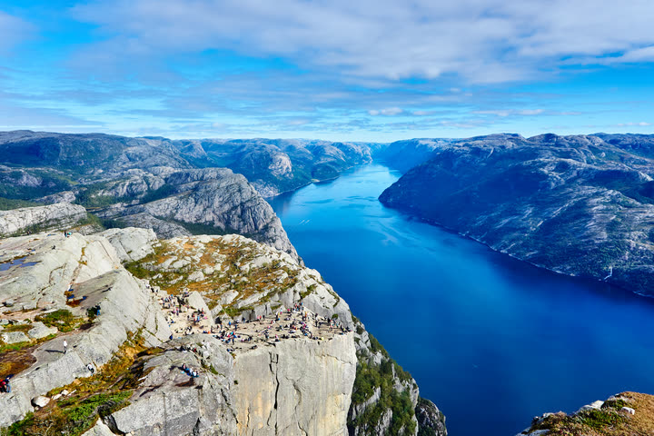 Preikestolen ledge above Lysefjord used for hiking readiness planning